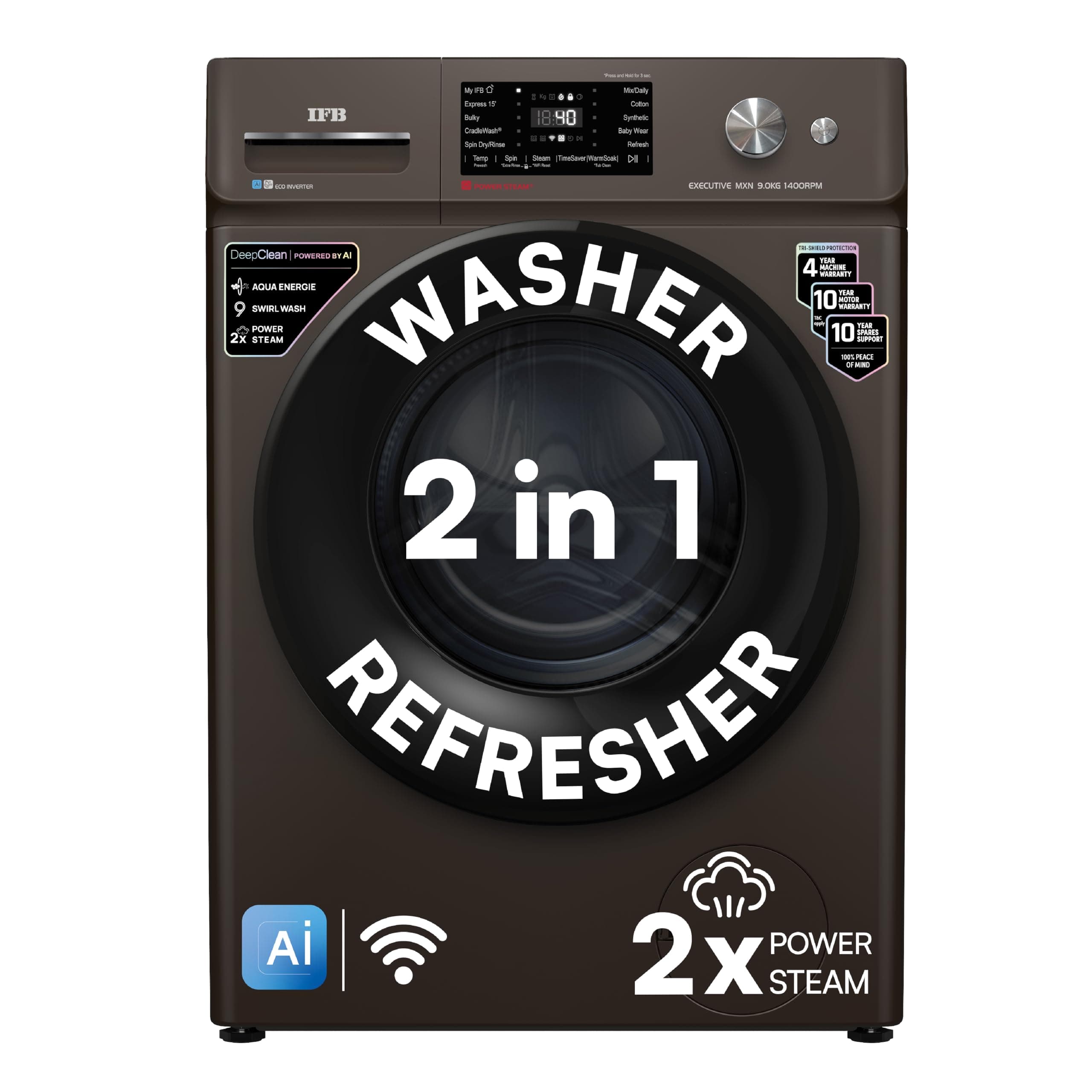 IFB 9 Kg 5 Star with DeepClean Technology, AI Powered, WiFi, Fully Automatic Front Load Washing Machine (EXECUTIVE MXN 9014K CMS, PowerSteam, 9 Swirl,...