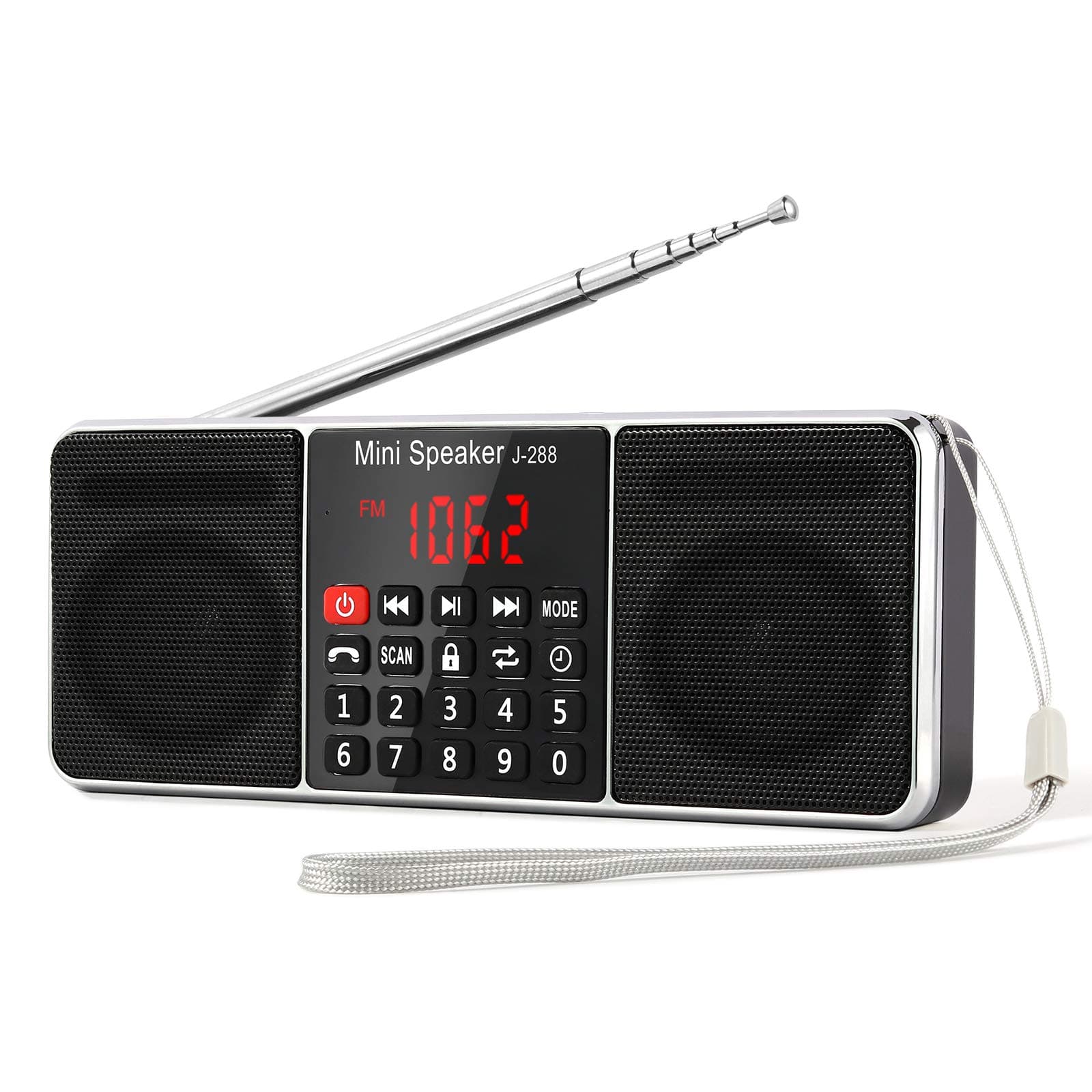 PRUNUS J-288 Portable AM FM Radio with Bluetooth Speaker, Sleep Timer, Power-Saving Display, Ultra-Long Antenna, AUX Input & USB Disk & TF Card MP3 Pl...