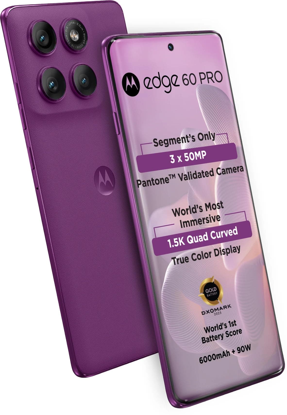MOTOROLA Edge 60 Pro 5G (Pantone Sparkling Grape, 16GB RAM, 512GB Storage) | MediaTek Dimensity 8350 Processor | 50MP + 50MP + 10MP Triple Camera | 50...