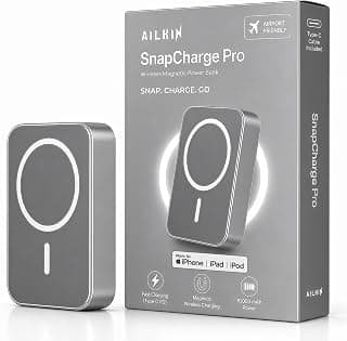 AILKIN 10000mAh Magnetic Wireless Power Bank, MagSafe Compatible Portable Charger, Fast Charging Mini Power...