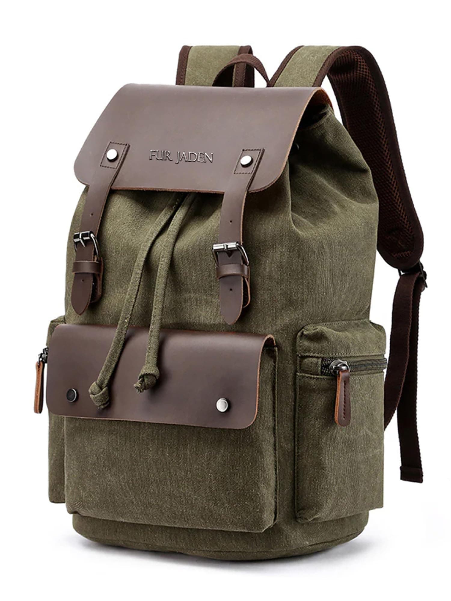 FUR JADEN Eco Friendly Travel Laptop Backpack Made of Water Resistant Sustainable Canvas and Vegan Leather for Men and Women for Travel Hiking Work