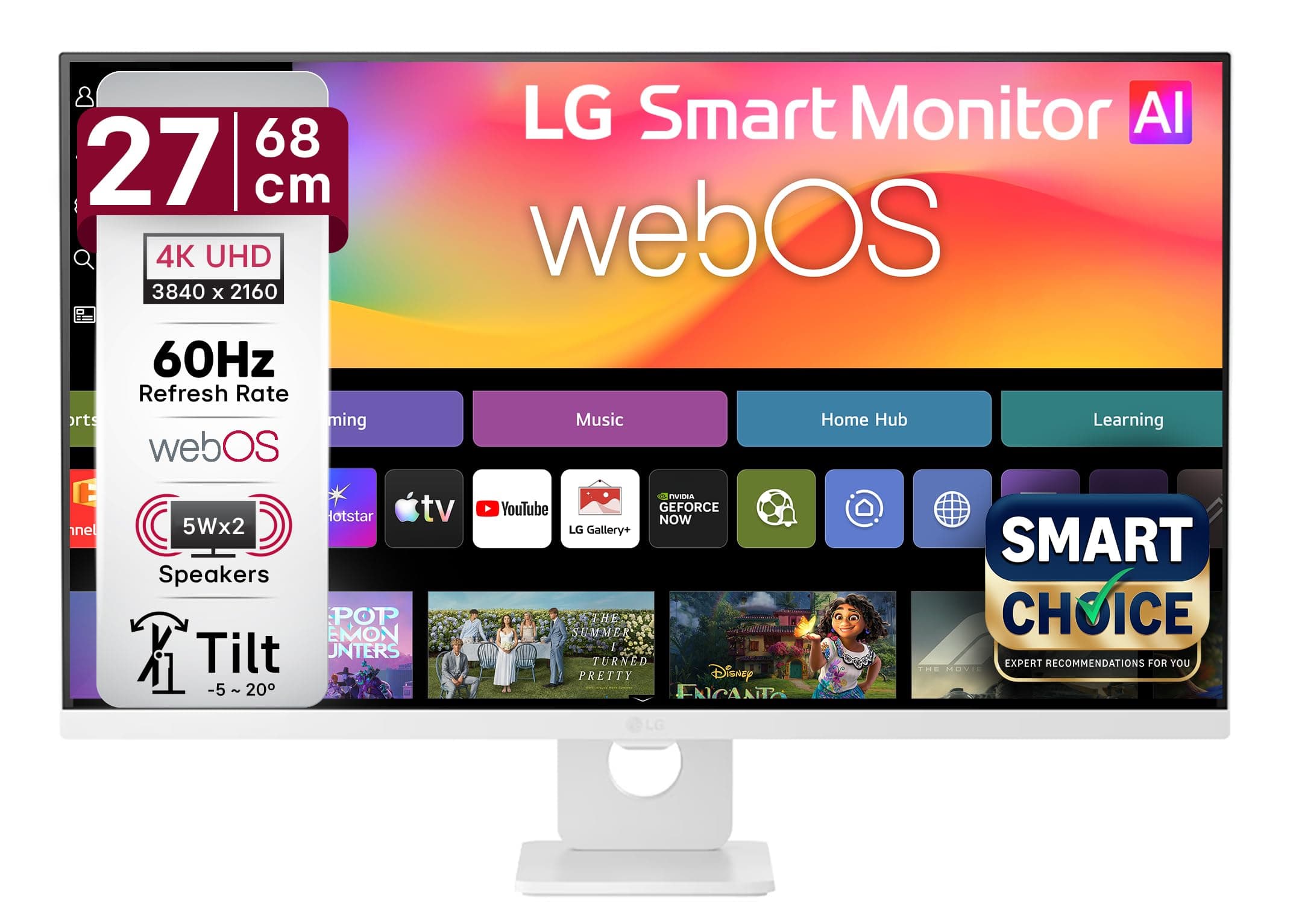 LG 27U731SB 68 cm (27 Inch) UHD (3840 x 2160) IPS Smart Monitor with webOS26, Wi-Fi, Bluetooth, Miracast, AirPlay, Speakers 5WX2, HDMI, USB-C (PD 65W)...