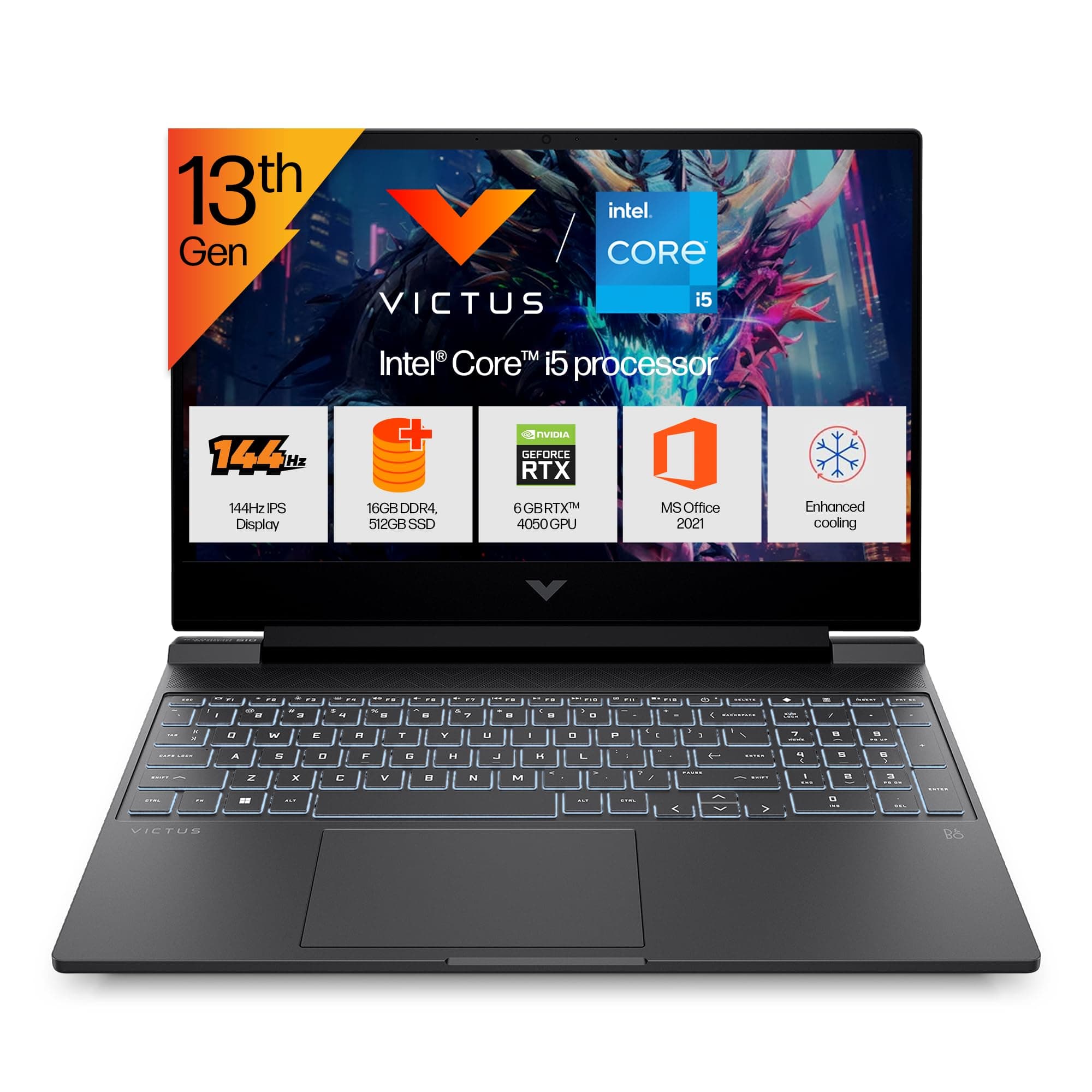 HP Victus Gaming Laptop, 13th Gen Intel Core i5-13420H, 6GB RTX 4050 GPU, 15.6-inch (39.6 cm), 75W TGP, FHD, IPS, 144 Hz, 16GB DDR4, 512GB SSD, Backli...