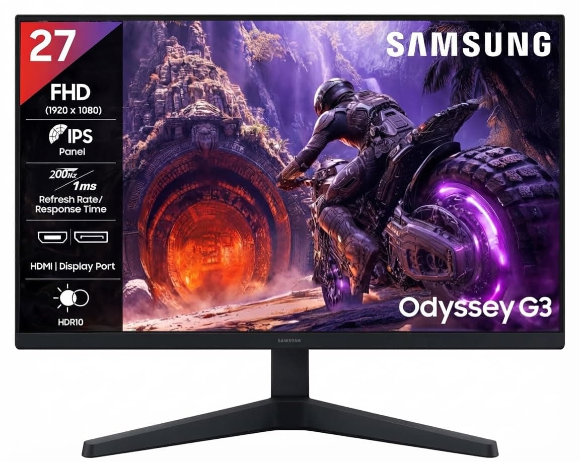 Samsung 27" (68.4cm) Odyssey G3 IPS Gaming Monitor|FHD 1920 X 1080| IPS Panel | 200Hz | 1ms | HDR10 | FreeS...