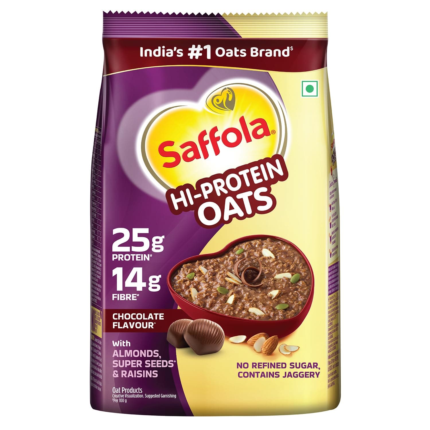 Saffola 25g High Protein Oats | 14g High Fibre | 1kg | Chocolate flavour | No Refined Sugar | With Almonds, Raisin, Pumpkin and Chia Seeds | Rolled Oa...