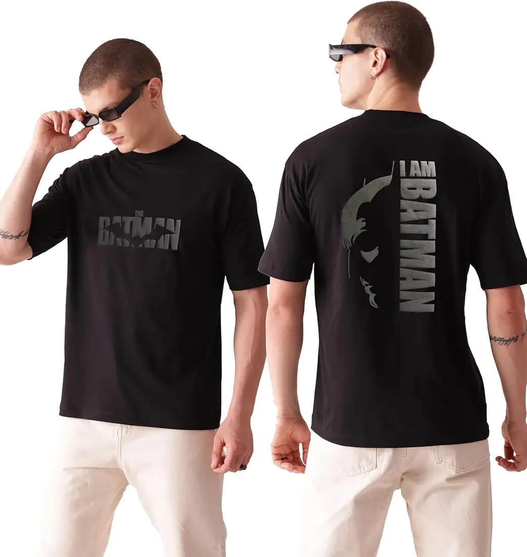 Starton Apparel 100% Cotton DC Batman Graphic T-Shirt, Oversized Fit, Front & Back Print, for Men & Boys