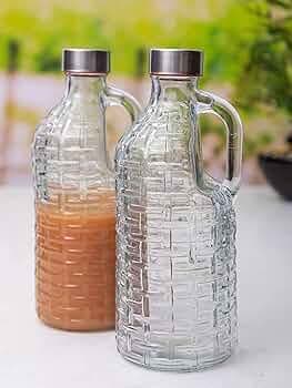 TAGROCK Clear Glass Milk & Water Bottle with Leak Proof Lid, Airtight Juice Container/Pitcher for Refrigerator, Set of 2, 1000ml