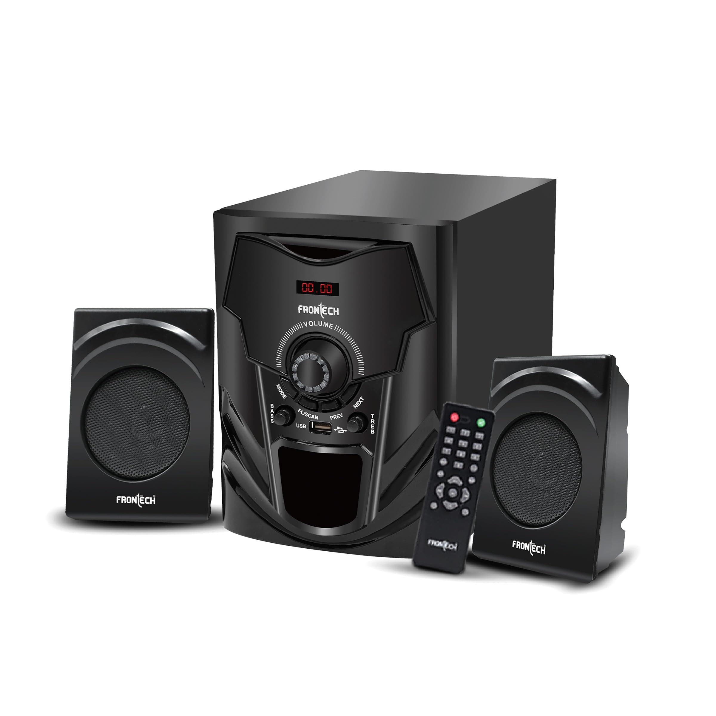 FRONTECH 2.1 Channel Speaker System | Bluetooth 5.0-40W Output, USB|BT|FM Support|LED Display, (3955 - Black)