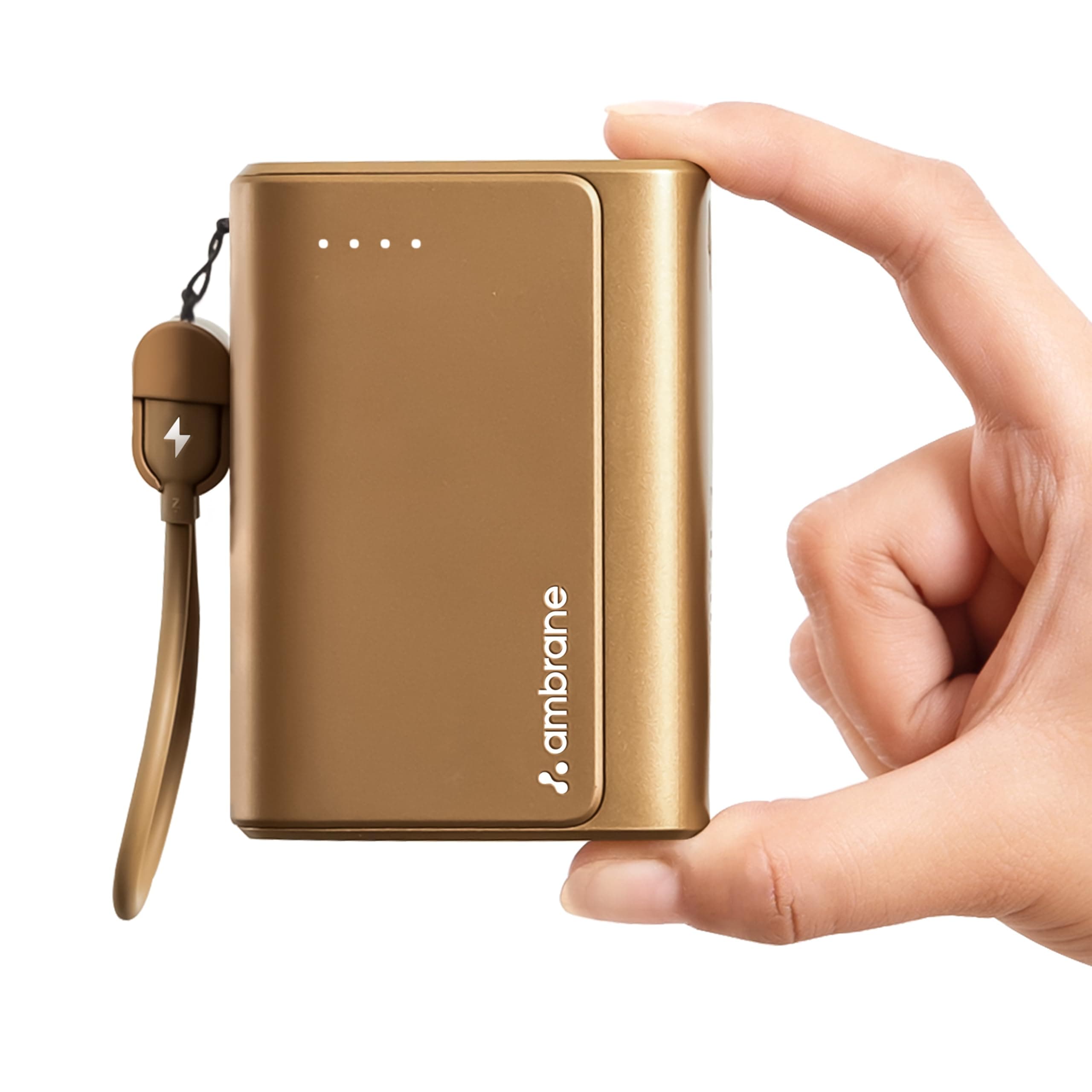 Ambrane 20000mAh 35W Fast Charging Small Pocket Size Powerbank, Hanging InBuilt Type C Cable, Type C PD & USB Output for iPhone, Android Mobiles & Other Devices (PowerMini 20, Golden)