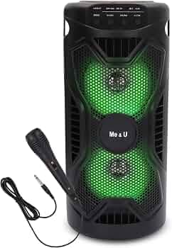 ME&U Jambox 4 Double Woofer 30W Multi-Media Bluetooth Party Speaker with Wired Mic for Karaoke, RGB Lights, USB, SD Card and FM Radio