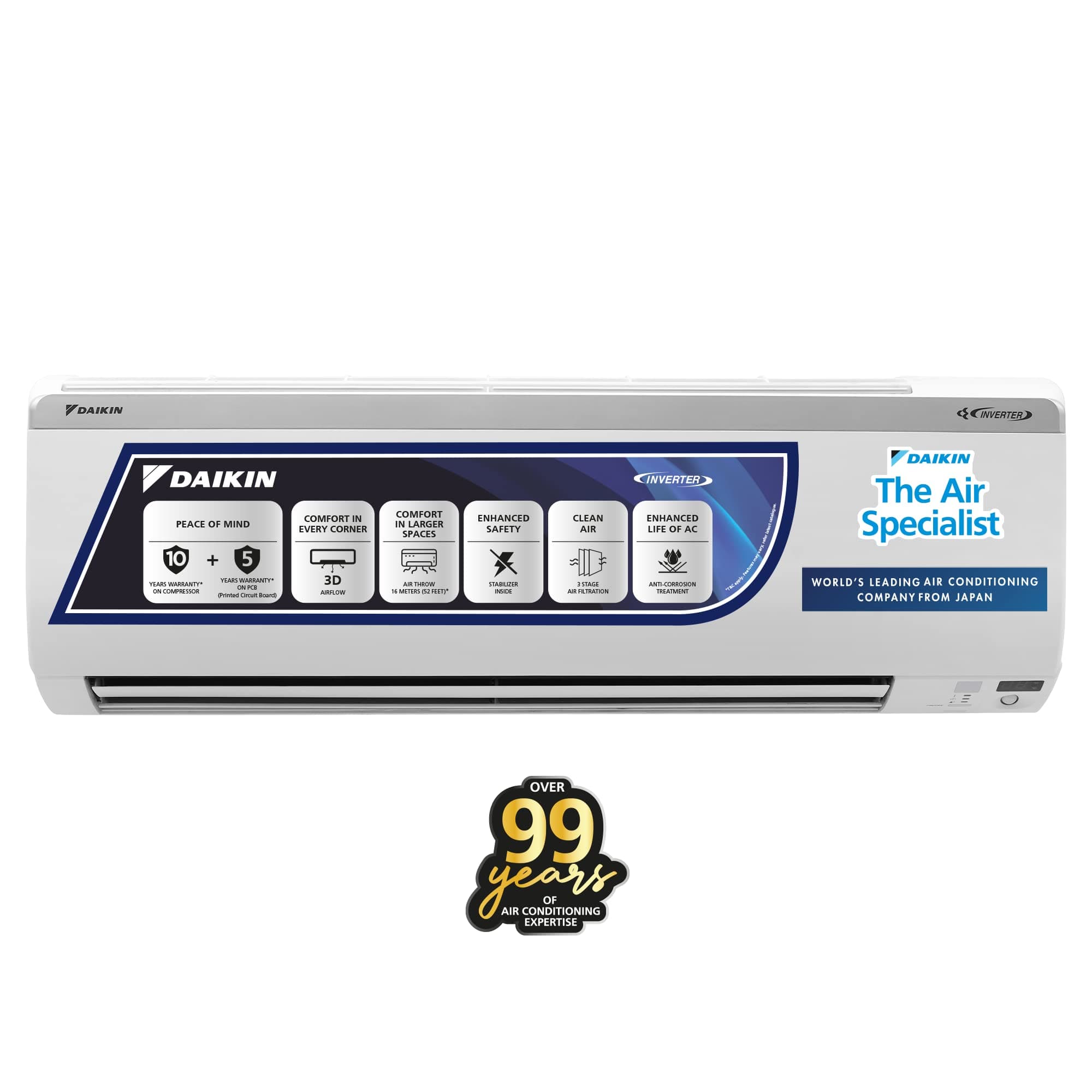 Daikin 1.5 Ton 5 Star Inverter Split AC (Copper, PM 1.0 Filter, 2022 Model, JTKJ50U, White)