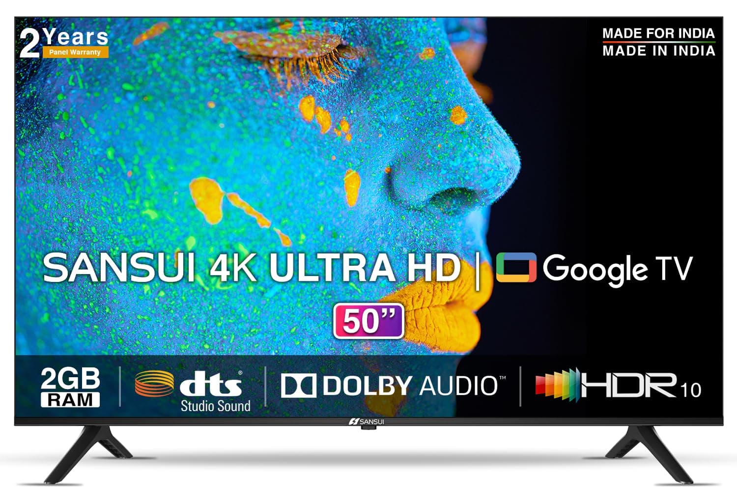 SANSUI 127cm (50 Inches) 4K Ultra HD Smart Google LED TV Dolby Audio Zen Panel JSW50GSUHD(Black)