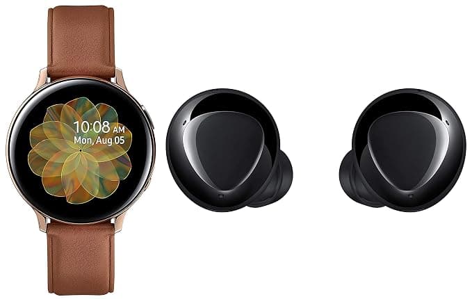 Samsung Galaxy Watch Active 2 (Bluetooth, 44 mm) - Gold, Steel Dial, Leather Straps with Buds+