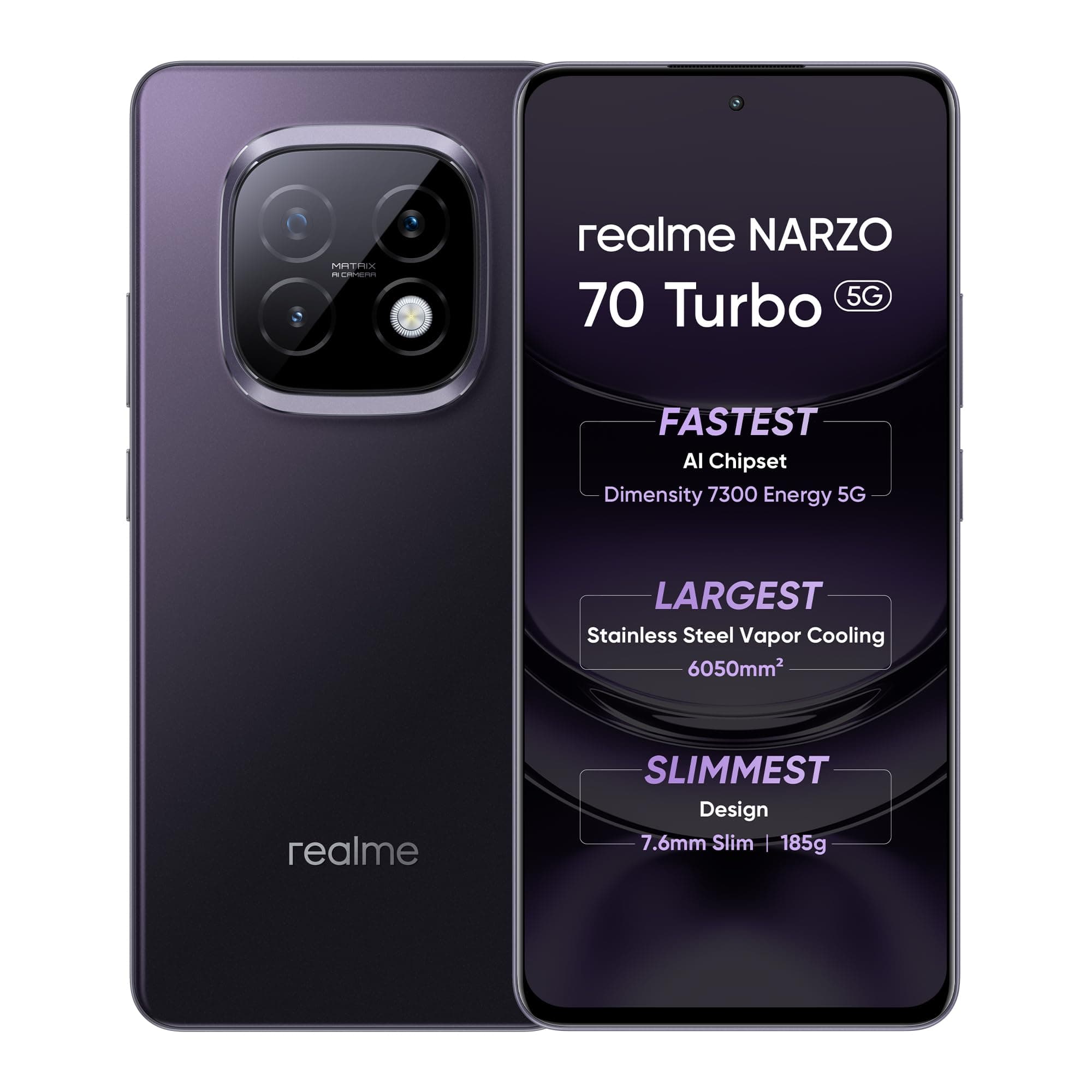 realme NARZO 70 Turbo 5G (Turbo Purple, 6GB RAM, 128GB Storage) | Segment's Fastest Dimensity 7300 5G Chipset | Motorsports Inspired Design