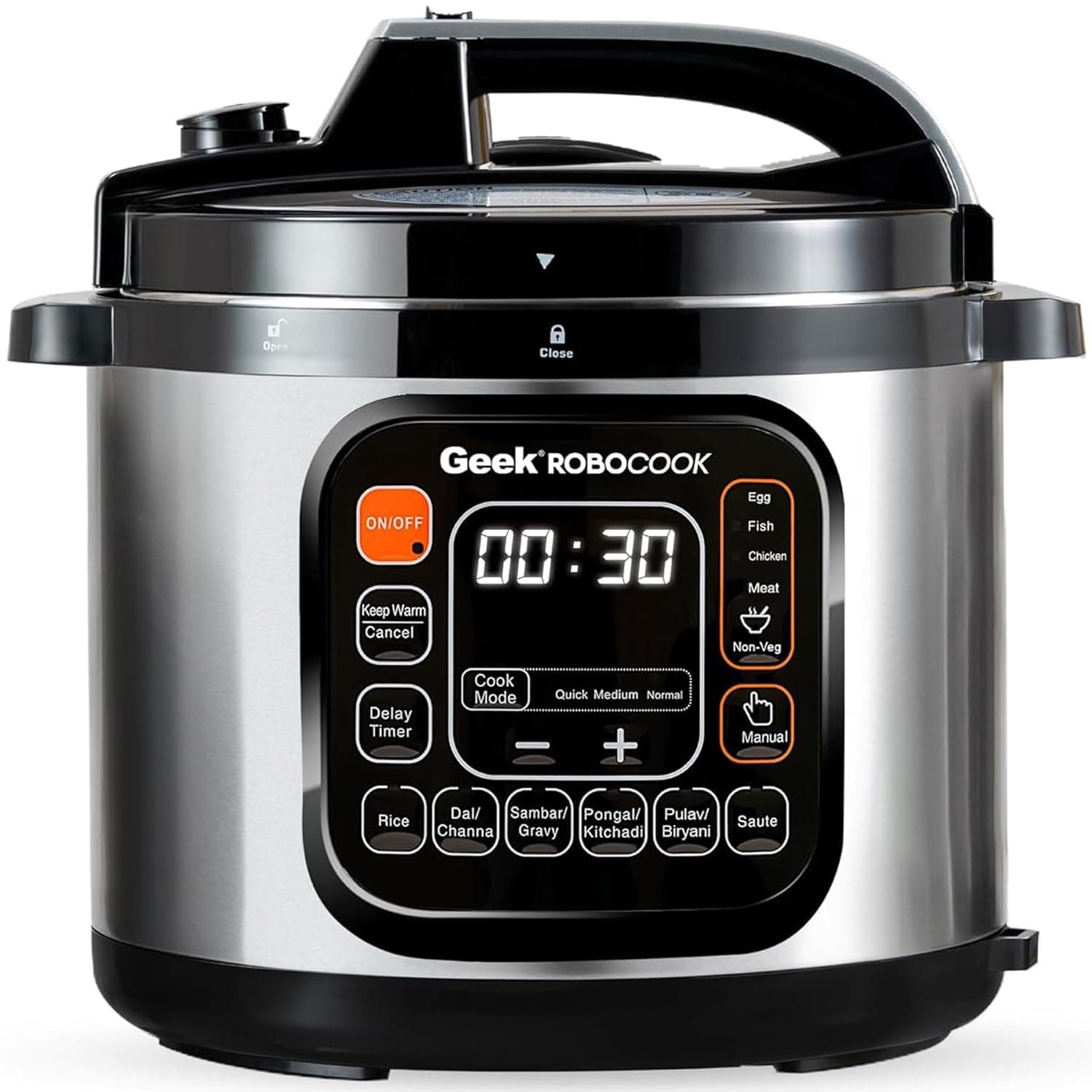 Geek Robocook Zeta 6 Litre Electric Pressure Cooker | One Touch Instant Cooking For Smart Kitchen | 11-in-1 Function | 13 Indian Preset Menu | Automatic Rice Cooker, Steamer, Saute (Stainless Steel)