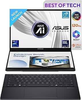 ASUS Zenbook Duo,14" 3K (2880 x 1800) OLED, Touch Screen,Intel Core Ultra 9,(32GB RAM/1 TB/Intel Arc iGPU/Windows 11/MS Office 365 Basic(1Year)*/Offic...