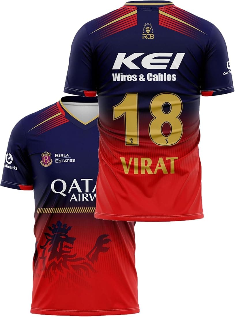 RCB Jersey Virat Kohli 18 Cricket Team Half Sleeve Jersey 2024 for Boys and Men