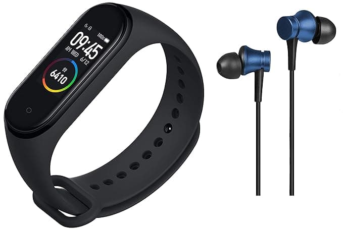 Mi Smart Band 4- India's No.1 Fitness Band, Up-to 20 Days Battery Life, Color AMOLED Full-Touch Scre and Earphone Basic with Ultra deep bass & mic (Bl