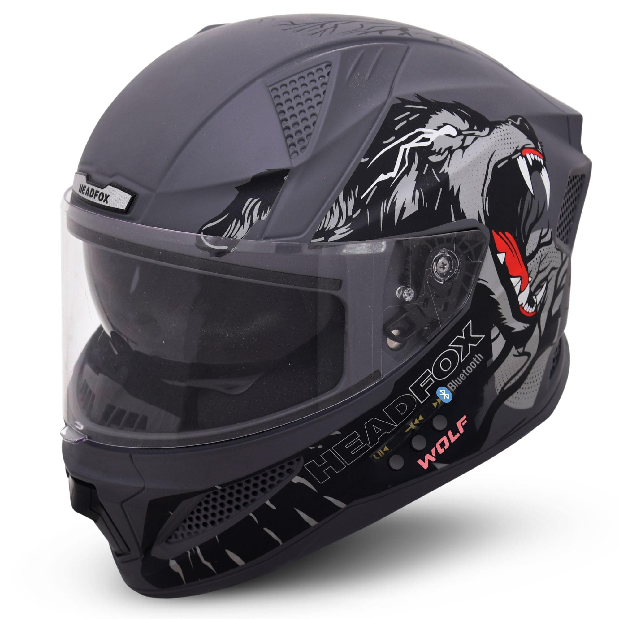 HEADFOX N2F Wolf Full Face Bluetooth Helmet for Bike | Waterproof Smart Helmet for Man & Women | ISI Certified | Built-in Bluetooth | Matte Grey X-Lar...