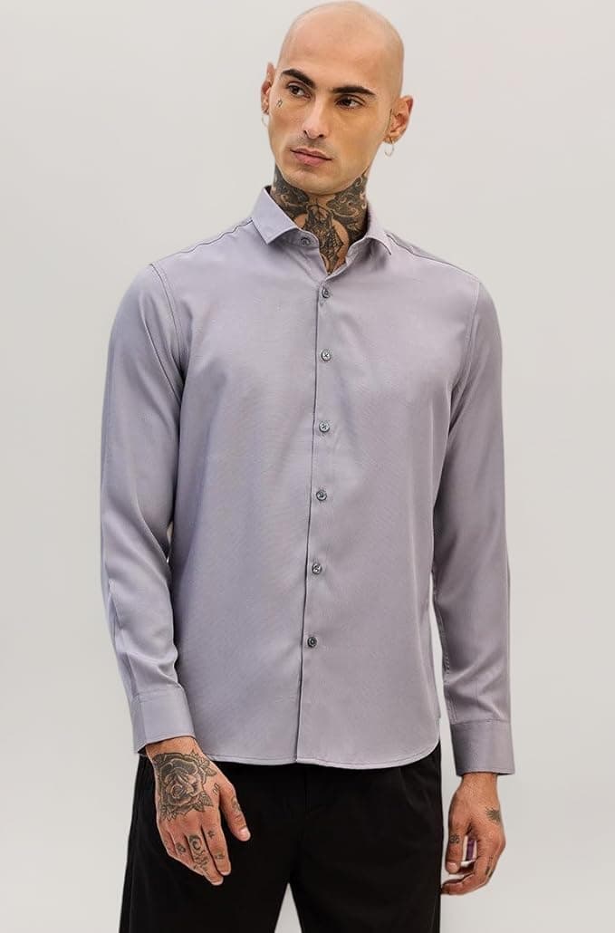 SNITCH Men Formal Shirt | Slim Fit Full Sleeve Spread Collar Plain Design | Premium Polyester & Smooth Fabric for Office