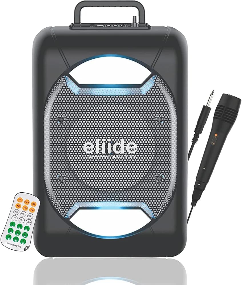 eliide 25W Hunkaar (Newly Launched) Bluetooth Speaker - Karaoke Mic, 5Hrs Playtime, BT V5.0, USB & TF Card, Party Trolley Speaker with Immersive Sound and TWS Technology (Black)