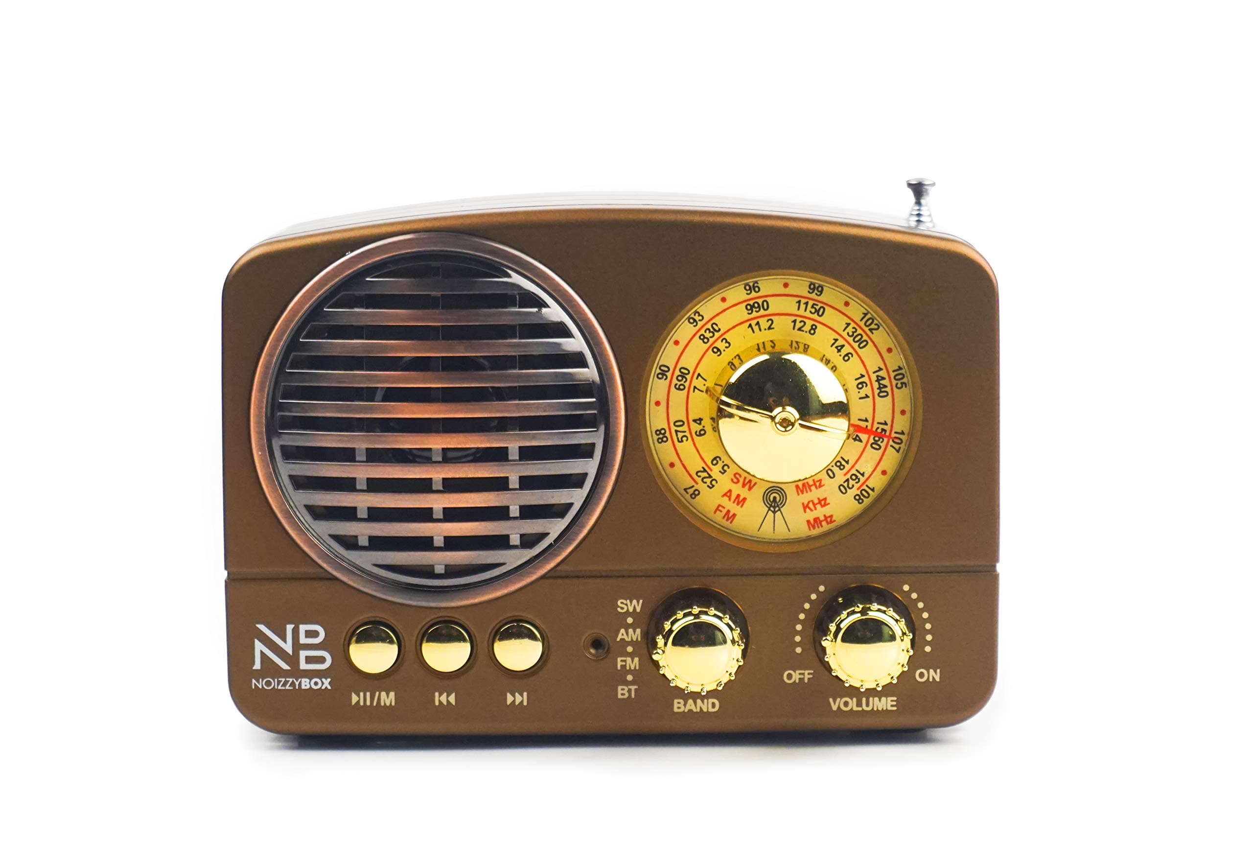 NB NOIZZYBOX Retro XS Vintage Classic Portable Bluetooth Speaker with LED Light Display/DSP Radio FM,AM,SW/Support Micro TF S