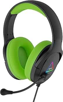 (Refurbished) Amazon Basics 7.1 USB Gaming Wired Over Ear Headphones with Mic | Virtual Surround Sound | 50mm Driver | RGB LEDs (Black - Green)