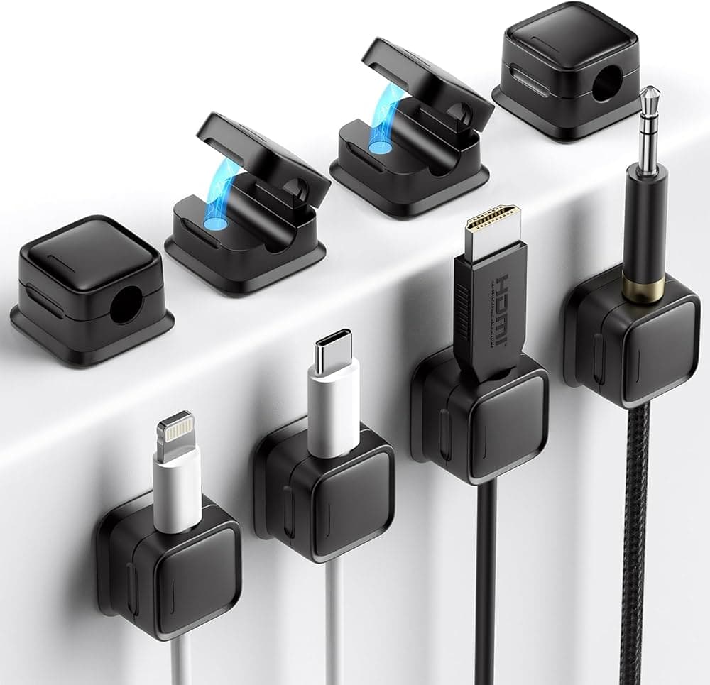 8 Pack Magnetic Cord Organizer, Easy Secure Adhesive Cable Management, Wire Holder Keeper Organizer Management, Hide Or Organize Phone USB Charger Cab...