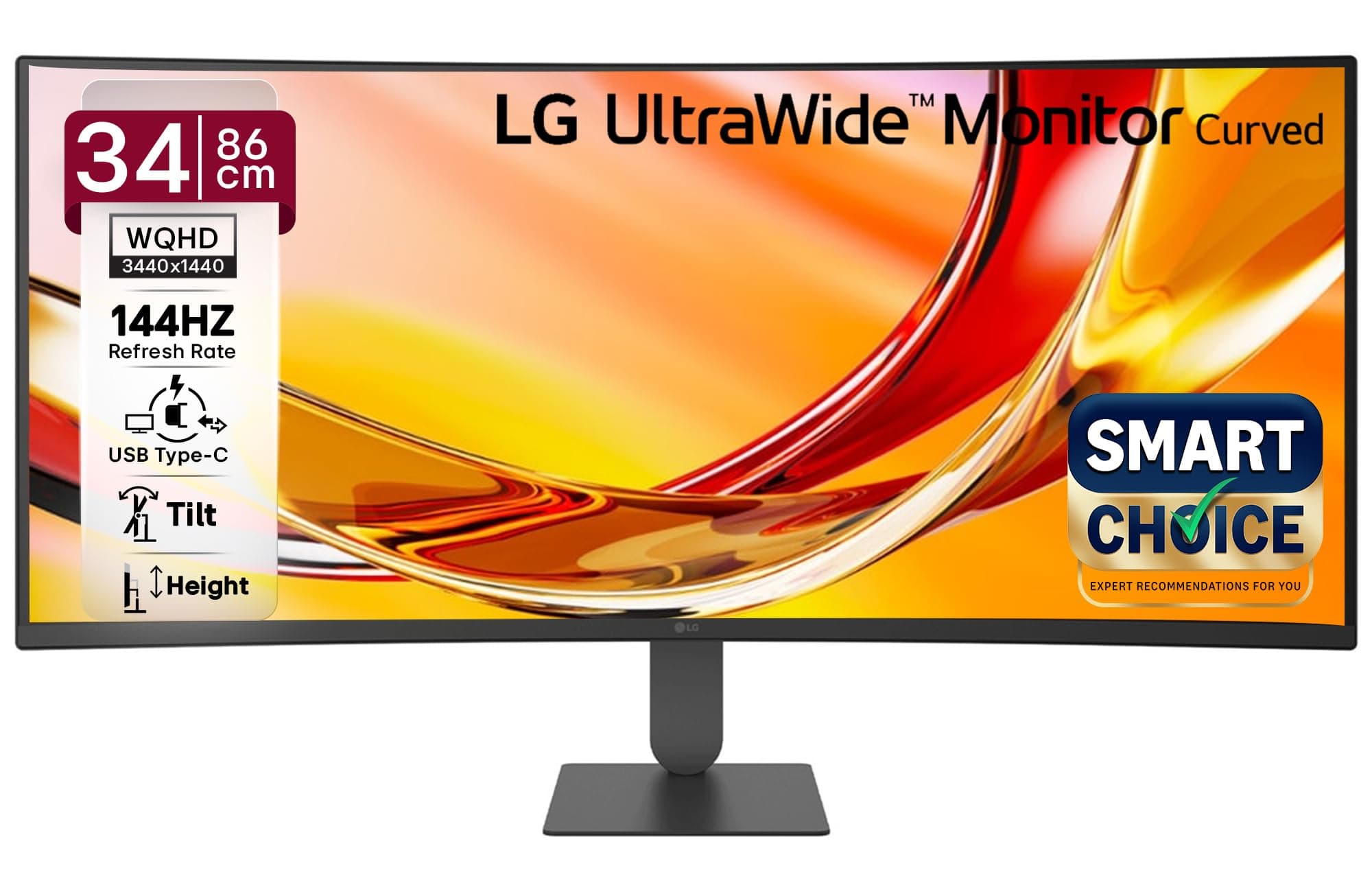 LG 34U640B 86 cm (34 Inch) 21:9 UltraWide WQHD (3440x1440) Curved Monitor(1800R), 144Hz, sRGB 99%(Typ.), HDR10, Anti-Glar...