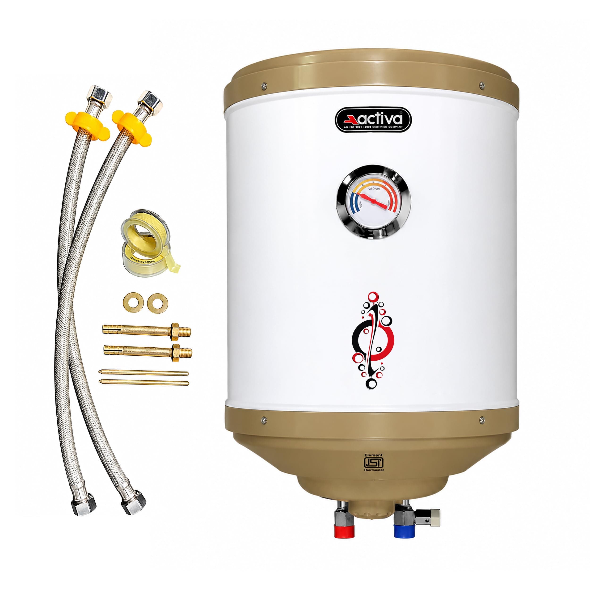 ACTIVA 2 Kva 25 L Storage Geyser Asb Top Bottom with Temperature Meter Anti Rust Coated Body with HD ISI Element with 5 Year Warranty IVORY with Free 