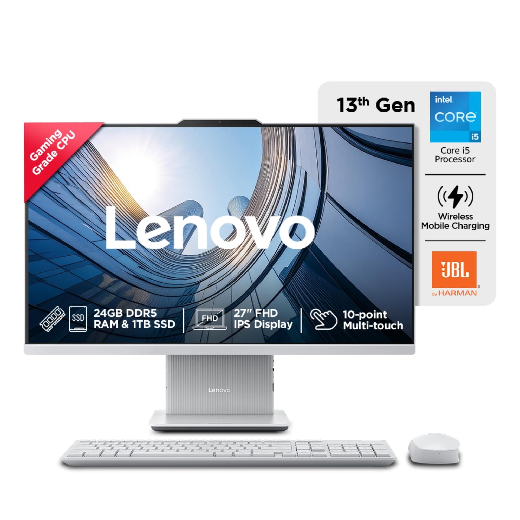 Lenovo IdeaCentre AIO Intel Core i5-13420H 27" FHD Touchscreen (24GB RAM/1TB SSD/Win11/Microsoft 365 + Office 24/3Wx2 Harman/Wireless EOS Keyboard & M...