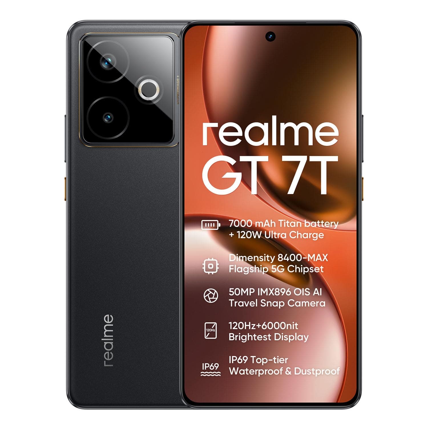 realme GT 7T 5G Smartphone 12GB+512GB Black,6.80 inch Screen, 120Hz Refresh, 7000mAh Battery, 120W Ultra Charge, 90MP AI Cameras, Dimensity 8400-MAX c...