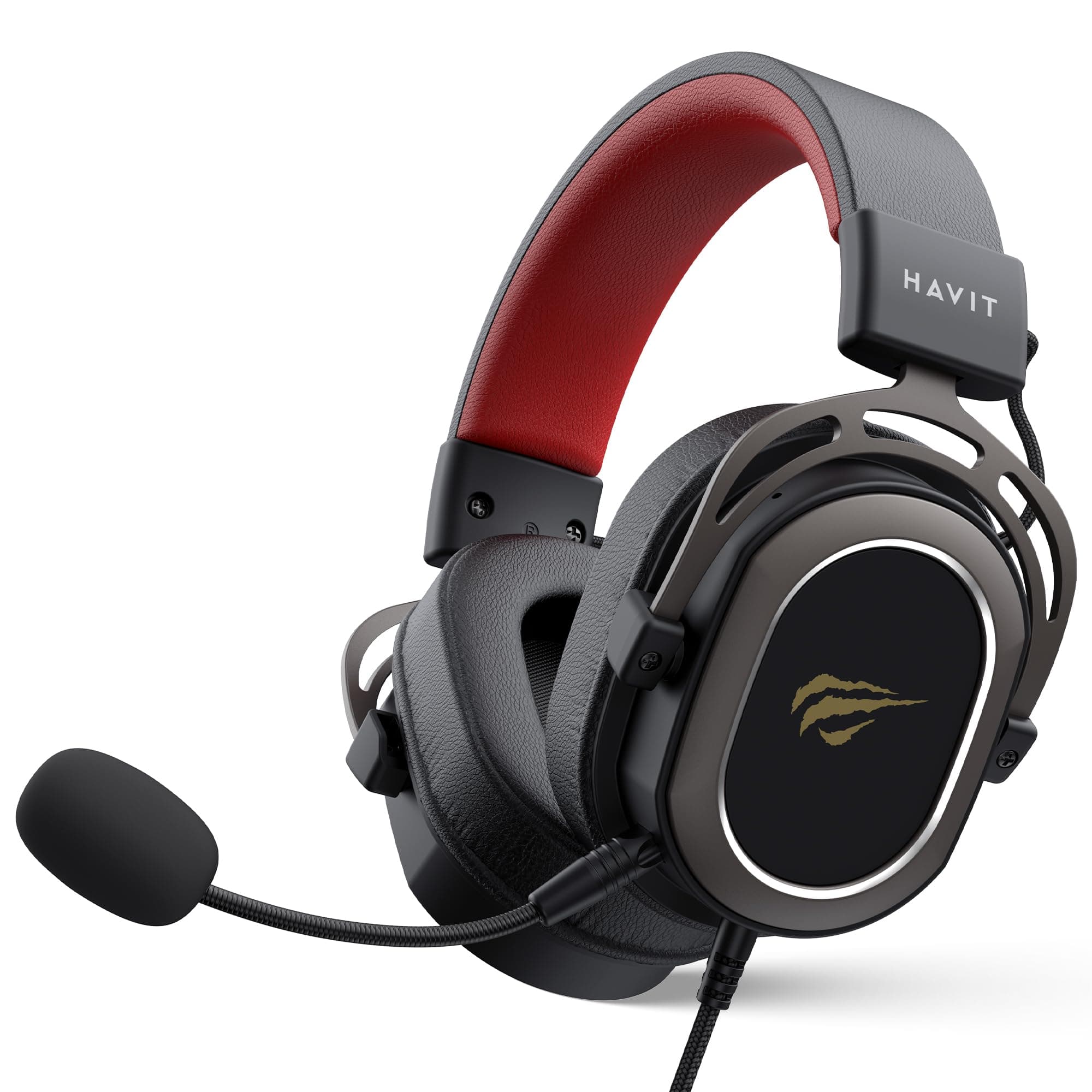 havit H2008d Headset with Microphone, Gamer, Black and Red, 50mm Speaker, Connector 3, 5mm, Compatible with PS4 / Xbox, Size: Medium