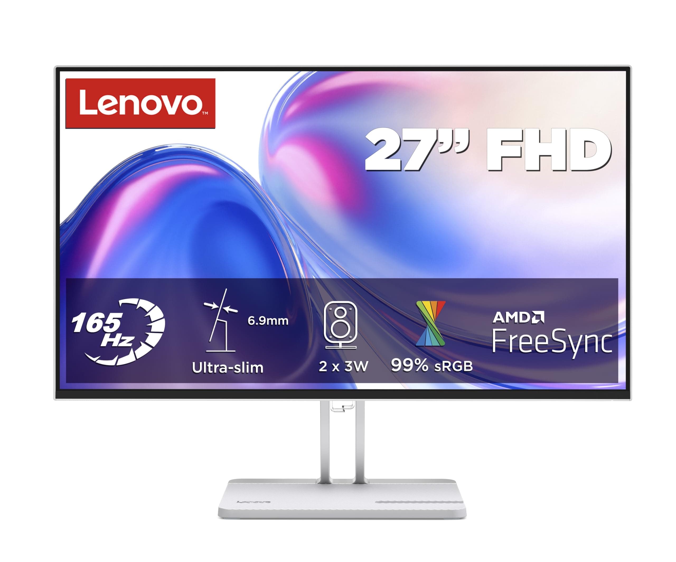 Lenovo L27-4r| 27 Inch (68.58cm) Ultraslim PC Monitor, IPS, FHD 1920x1080, 165Hz, 99% sRGB, 1ms, 2x3W Speakers, HDMI, Display Port, Audio Out Port, AMD FreeSync,Eyesafe, Bezel-Less, VESA Mount, Grey