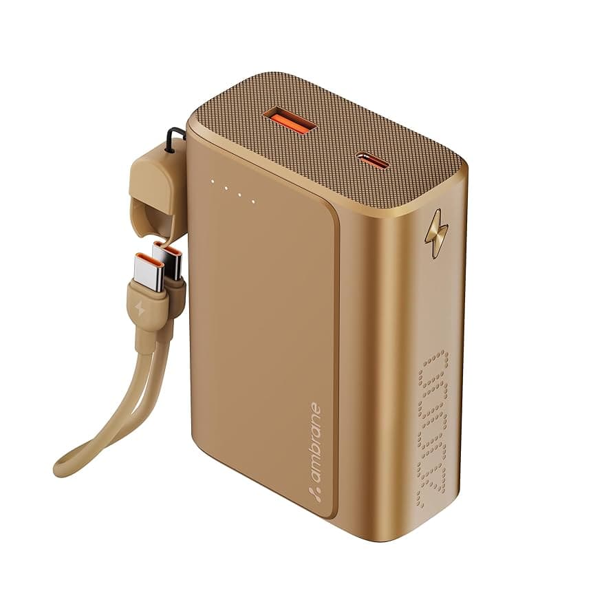 Ambrane 20000mAh 35W Fast Charging Small Pocket Size Powerbank, Hanging InBuilt Type C Cable, Type C PD & USB Output for iPhone, Android Mobiles & Oth...