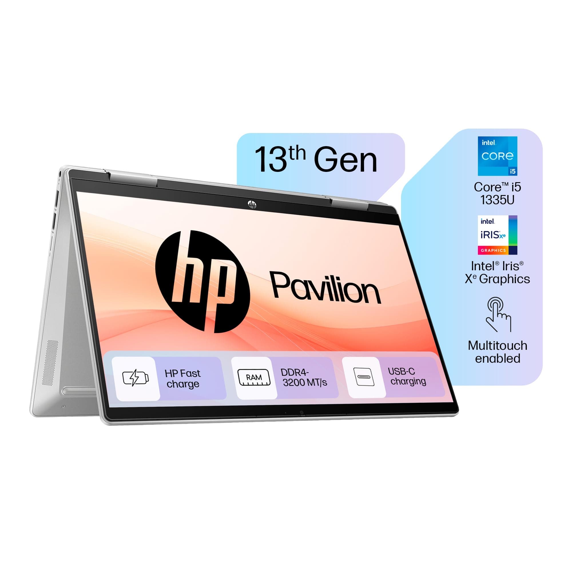 HP Pavilion x360, 13th Gen Intel Core i5-1355U (16GB DDR4, 512GB SSD) Microsoft 365* Office24, Win11, Touchscreen,IPS, 14-inch(35.6cm) FHD Laptop, Iri...