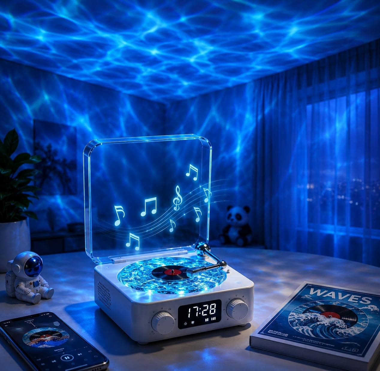 One94Store Ocean Wave LED Night Light with Bluetooth Speaker  RGB Ambient Light, Soothing Sleep Sounds, Wireless Music Lamp with Timer for Bedroom & H...