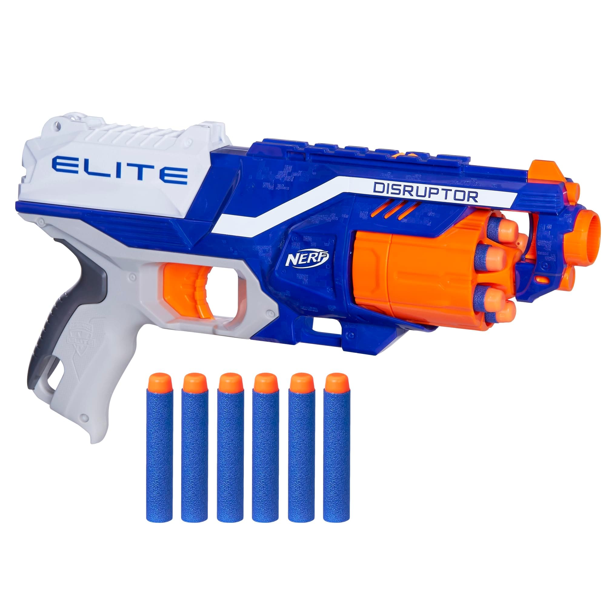 Nerf Plastic Disruptor Elite Blaster 6-Dart Rotating Drum, Slam Fire, Includes 6 Official Elite Darts for Children, Teens, Ad
