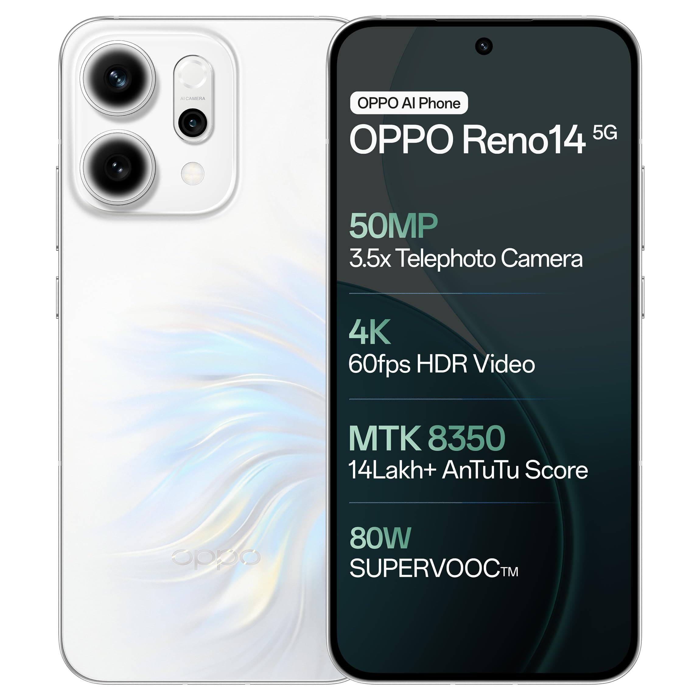 OPPO Reno14 5G (Pearl White, 12GB RAM, 512GB Storage)