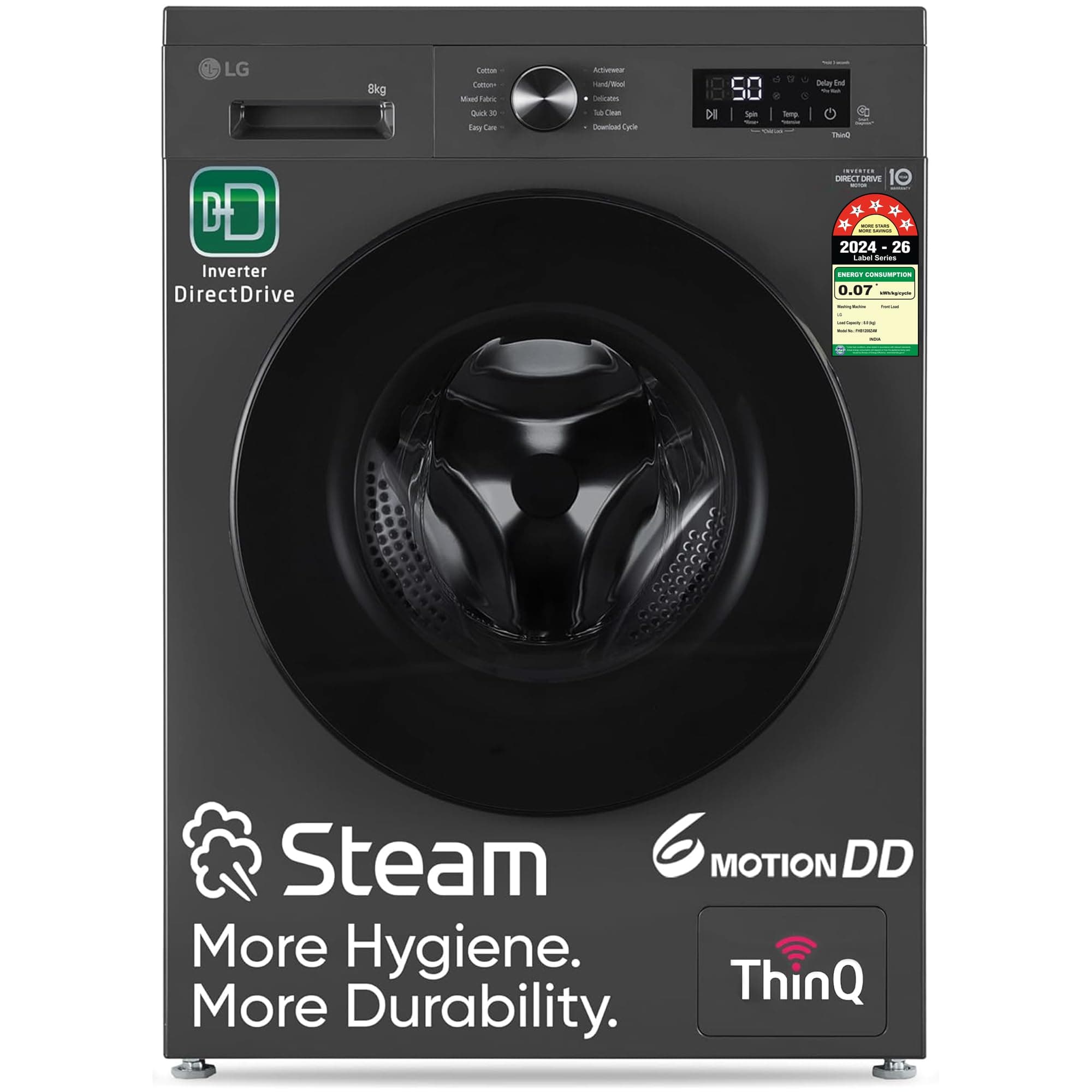 LG 8 Kg 5 Star Wi-Fi, Direct Drive Technology, Steam Wash, 6 Motion DD, Fully-Automatic Front Load Washing Machine (FHB1208Z4M, Allergy Care, In-Built...