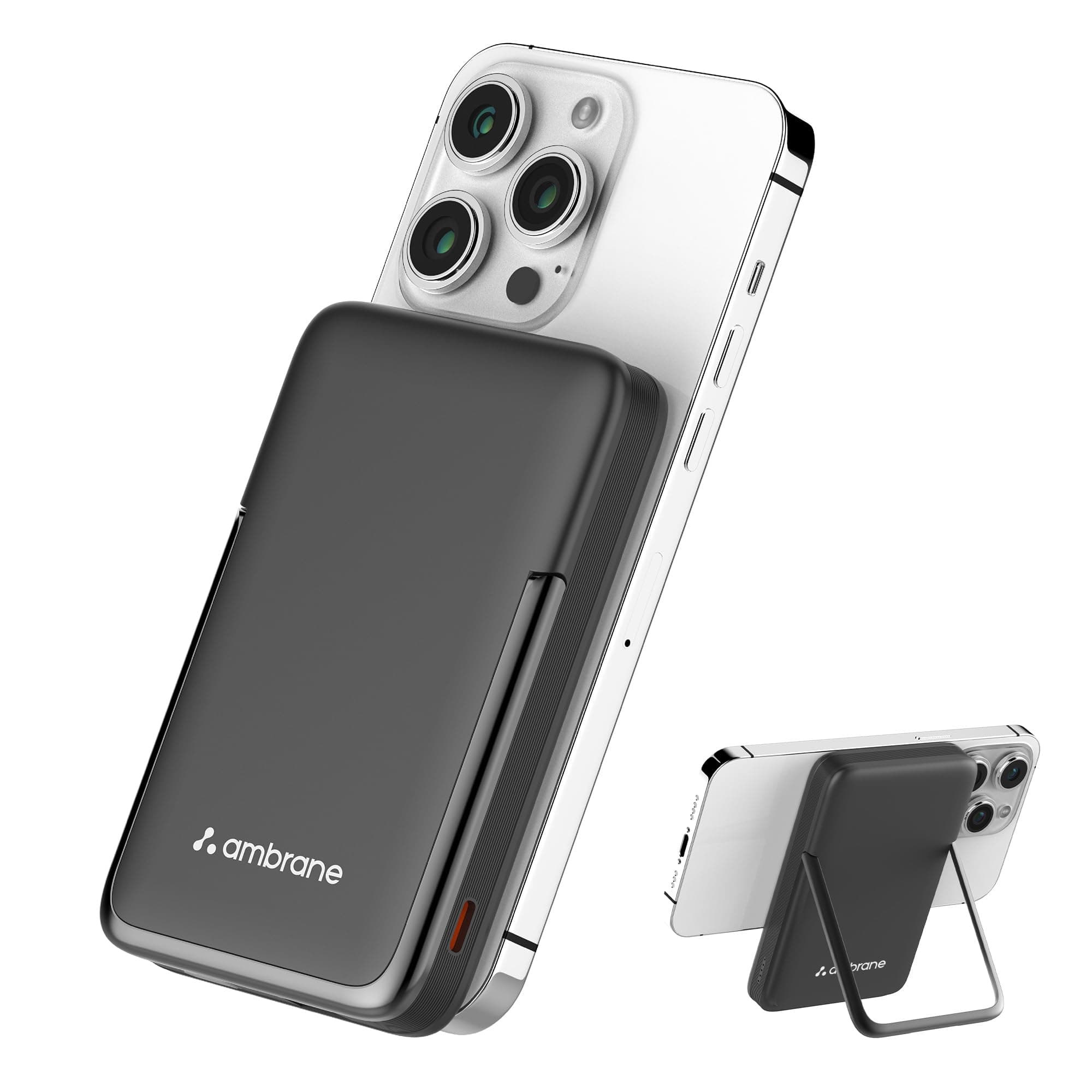 Ambrane 10000mAh Magsafe Fast Wireless Charging Power Bank, Strong Metal Mobile Stand, 22.5W Wired + 15W Wireless for iPhone 12 & above, Android & Qi ...