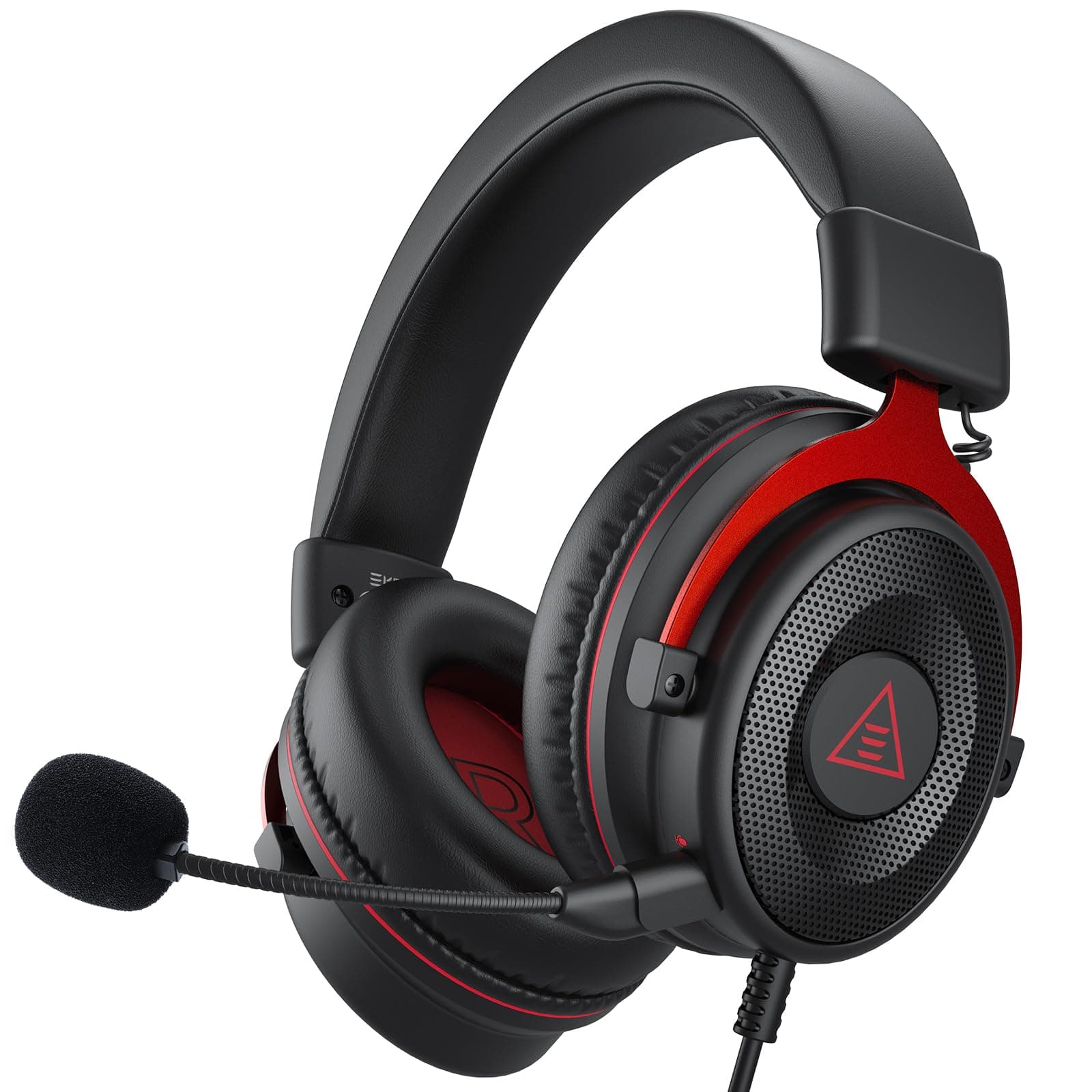 EKSA E900 Wired Stereo Gaming Headset-Over Ear Headphones with Noise Canceling Mic, Detachable Headset Compatible with PS4, PS5, PC, Mac, Laptop (Red)