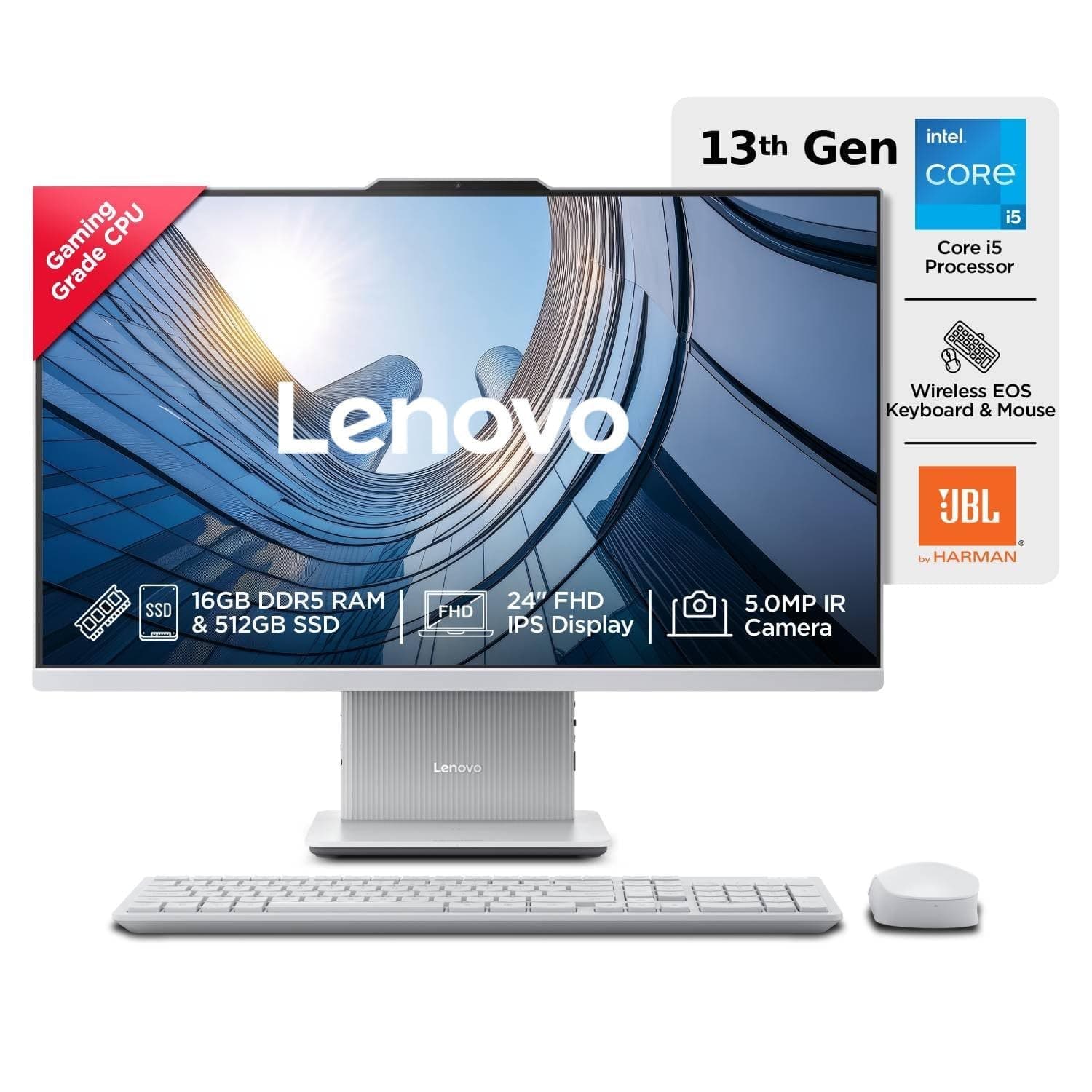 Lenovo IdeaCentre AIO Intel Core i5-13420H 24" FHD (16GB RAM/512GB SSD/Win11/Microsoft 365 Basic + Office Home 2024/3Wx2 Harman/Wireless EOS Keyboard ...