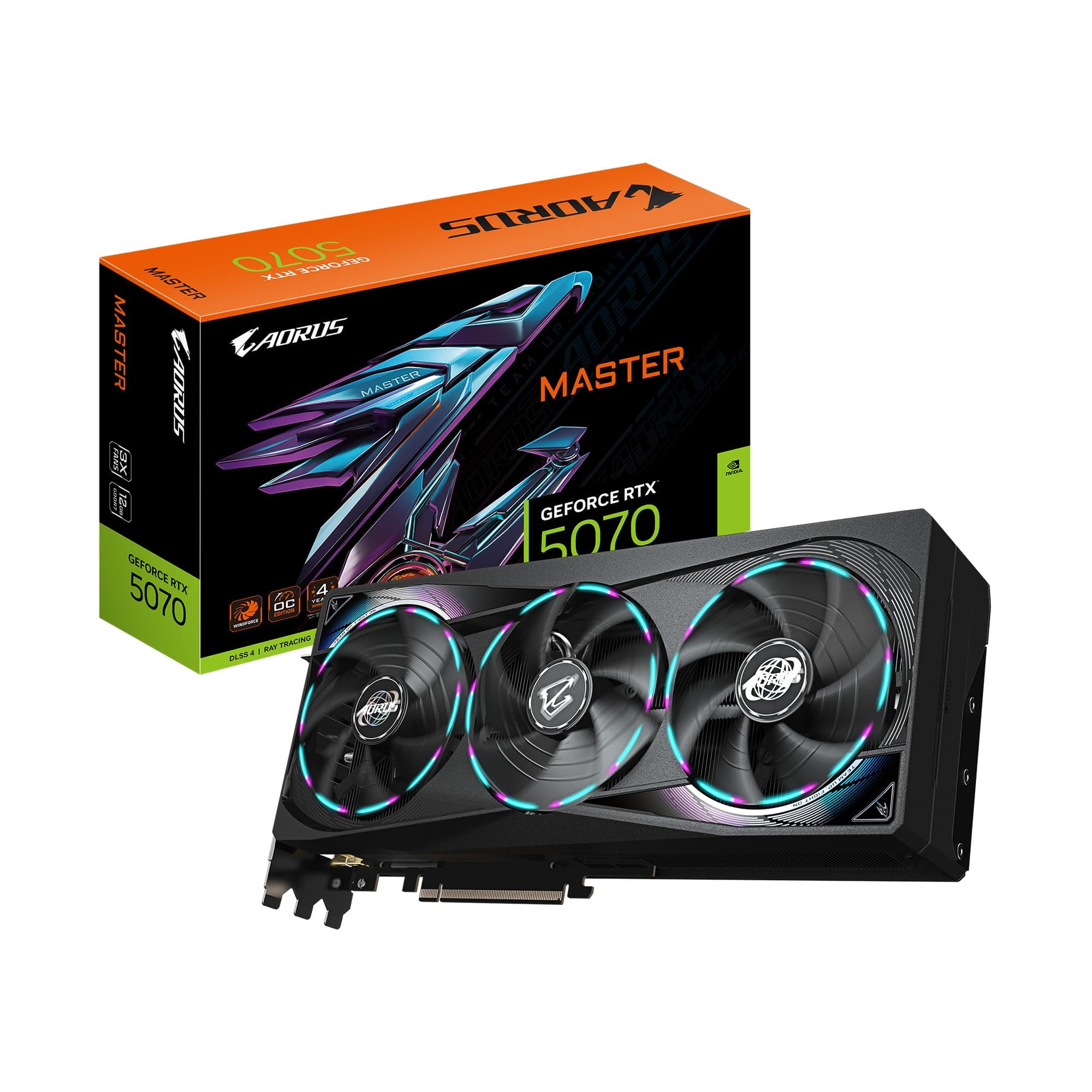 GIGABYTE AORUS GeForce RTX 5070 Master 12G Graphics Card, 12GB 256-bit GDDR7, PCIe 5.0, WINDFORCE Cooling System, GV-N5070...