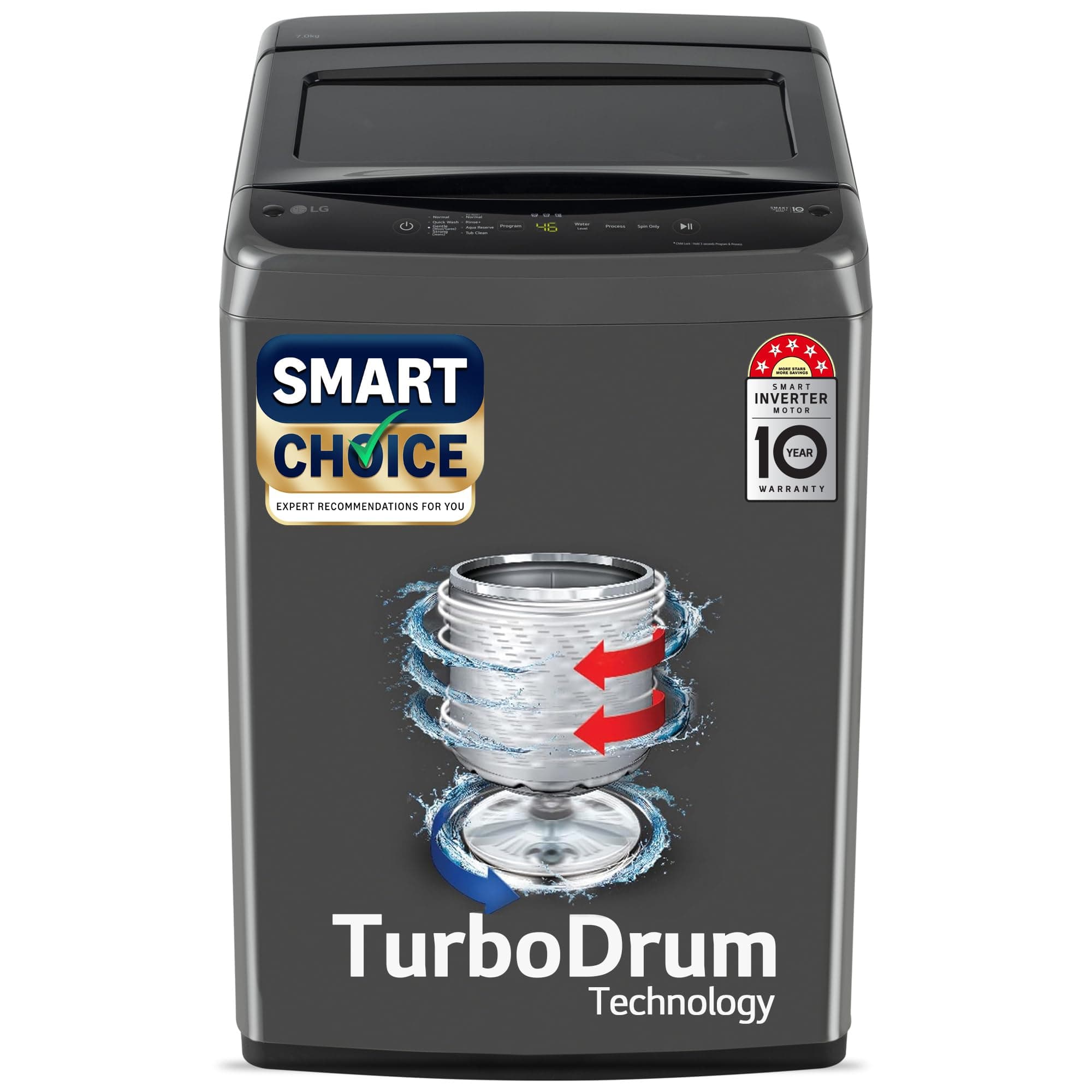 LG 7 Kg 5 Star Smart Inverter Technology Fully Automatic Top Load Washing Machine (2025 Model, T70VBMB1Z, Auto Prewash, Turbodrum, Stainless Steel dru...