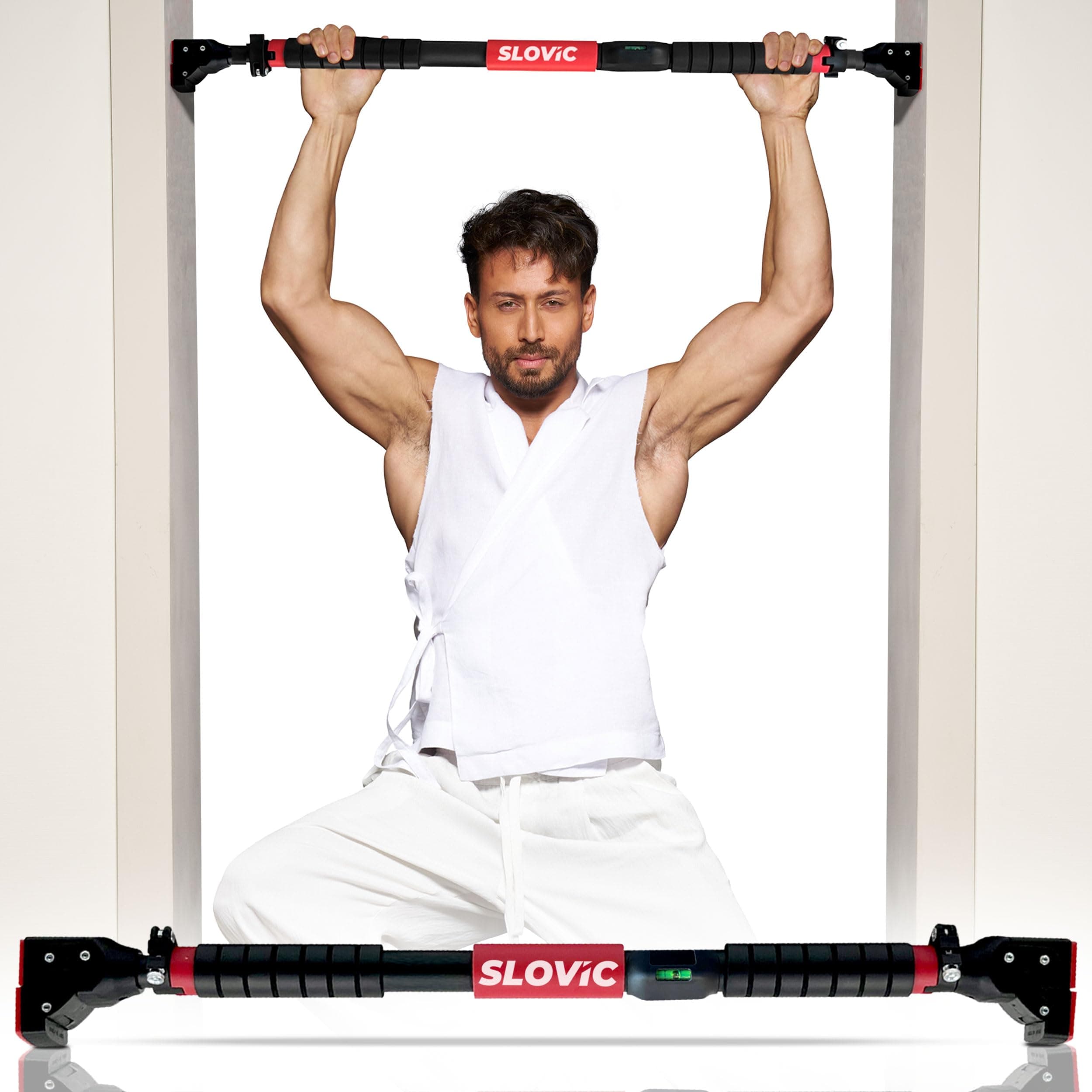 Slovic Pull Up Bar for Home Workout | Hanging Rod | No-Screw Doorway Chin Up Bar | Max Load 200 Kg | Adjustable 70-100 CM | Triple Locking Mechanism | Comfortable Hand Grips