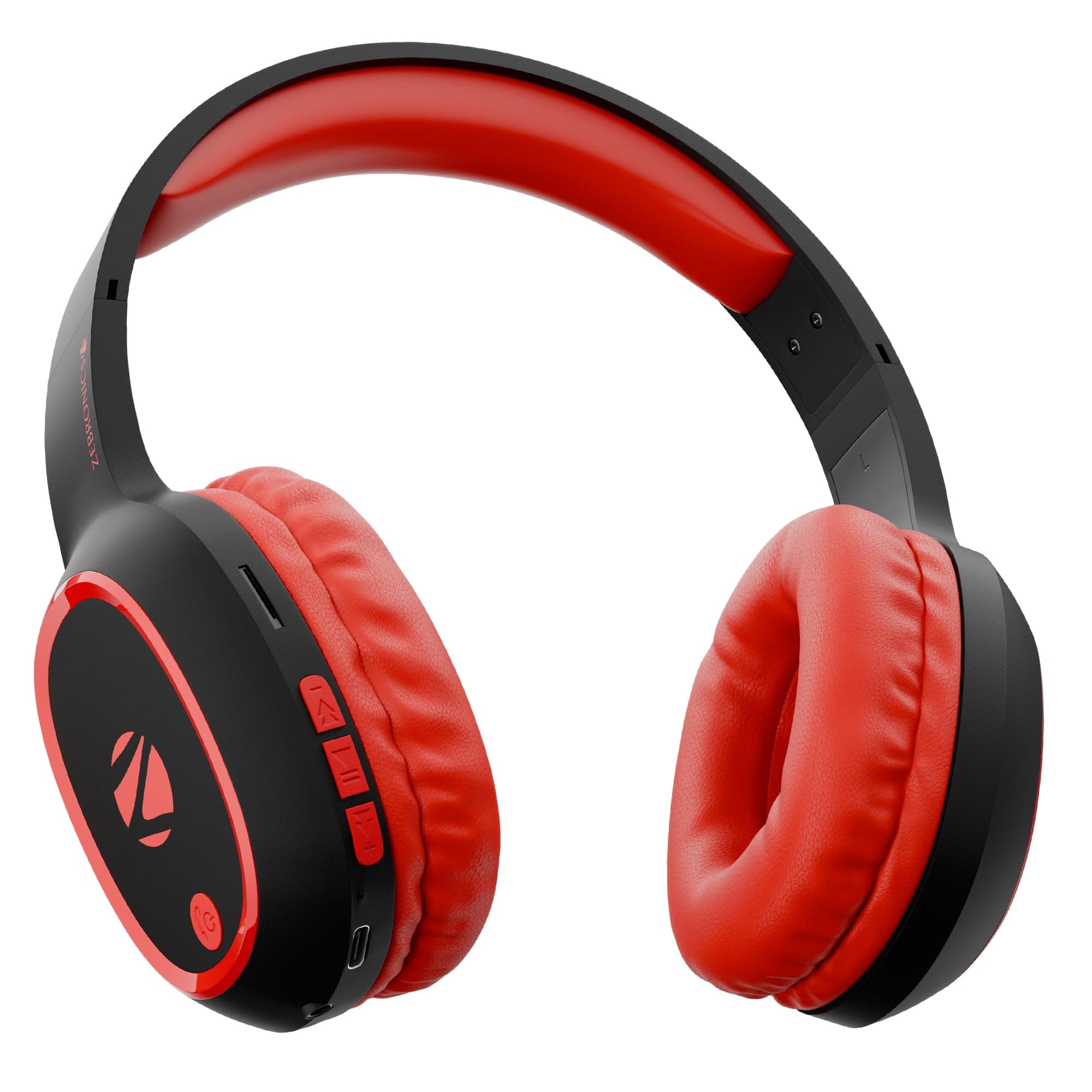 ZEBRONICS Zeb-Thunder Wireless Bluetooth Over The Ear Headphone FM, mSD, 9 hrs Playback with Mic (Red)