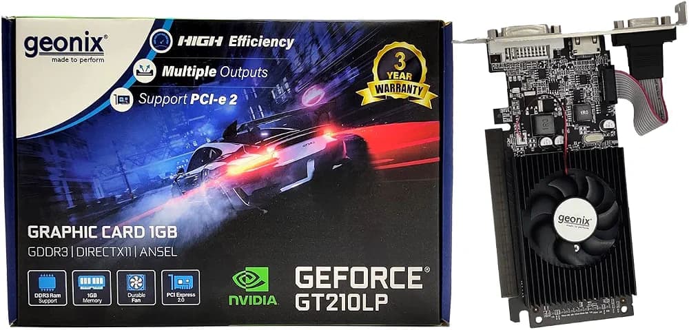 GEONIX GEFORCE GT 210LP 1GB DDR3 64bit Dual Slot, High Efficiency, Multiple Outputs, Support PCI-e2 Profile Graphics Cards-GT210LP