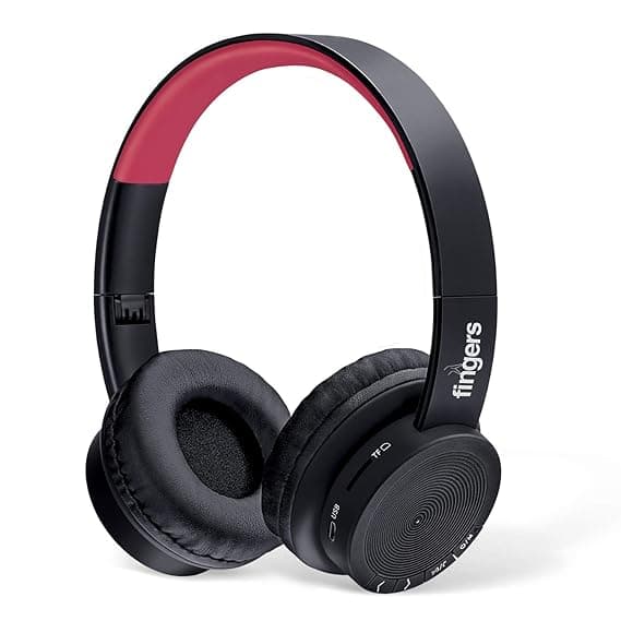 FINGERS Rock-N-Roll H2 Bluetooth Wireless On-Ear Headset with Mic (Multi-Function) - Soft Black + Rich Red On-Ear