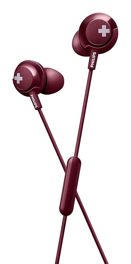 Philips Bass+ SHE4305 Headphones with Mic (Red) In-Ear